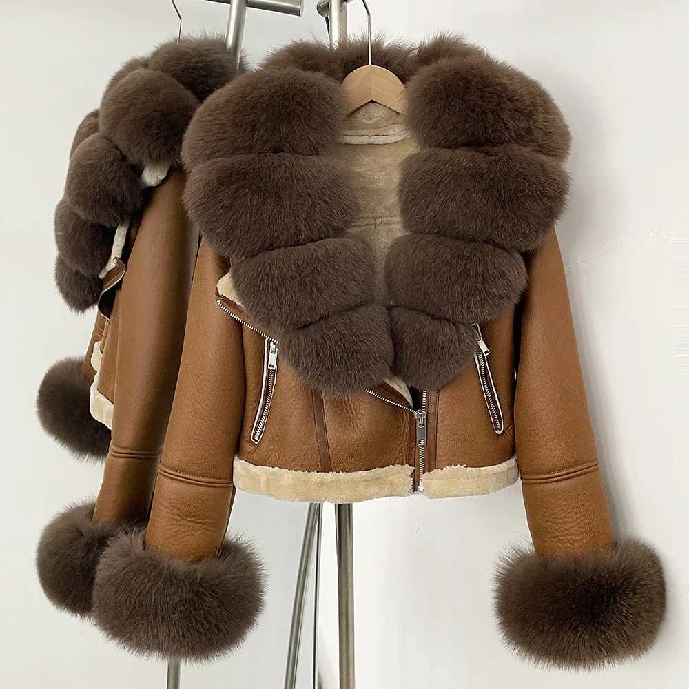 Reality Fur Jacket Winter Real Fur Cuffs Clothes Women Short Faux Leather Fur Inner Jacket Female Thick Warm Fox Fur Coat J251018