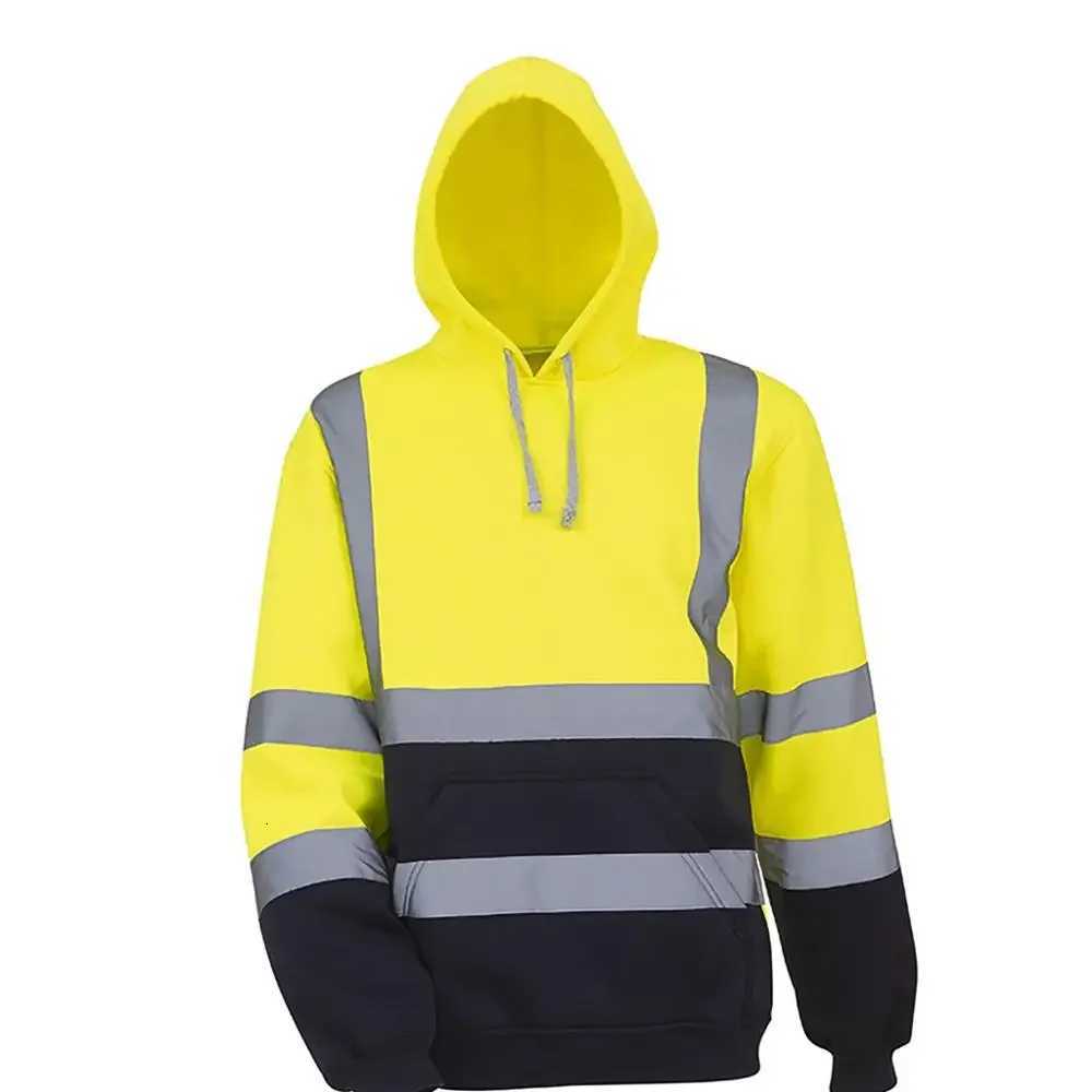 Reflective Polar Fleece Hooded Jacket Orange Jacket High Visibility Pullover Long Sleeve Hooded Sweatshirt Man Hoodies W251020