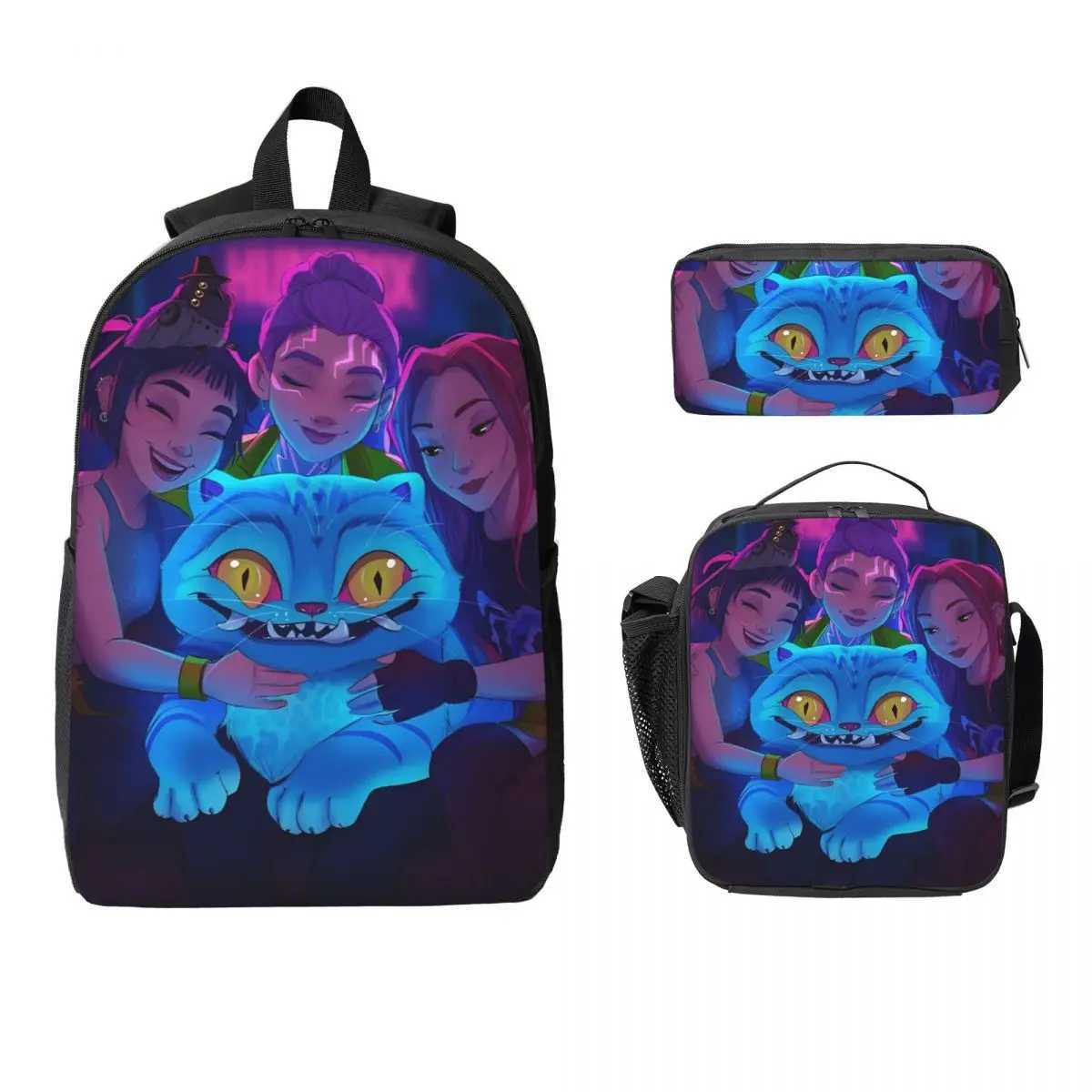 3Pcs Kpop Demon Hunters Huntrix Backpack Set for Kids Pencil Boxes Bookbag Sets with Lunch Box For School Students KnapsackW251020