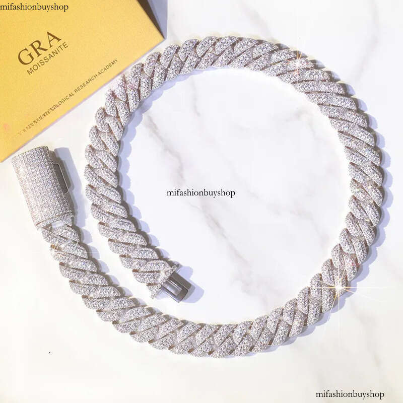 Yu Ying 15mm Width Shine Necklace Ice Out Moissanite Dia Solid Sier Cuban Link Chain for Hip Hop Jewelry