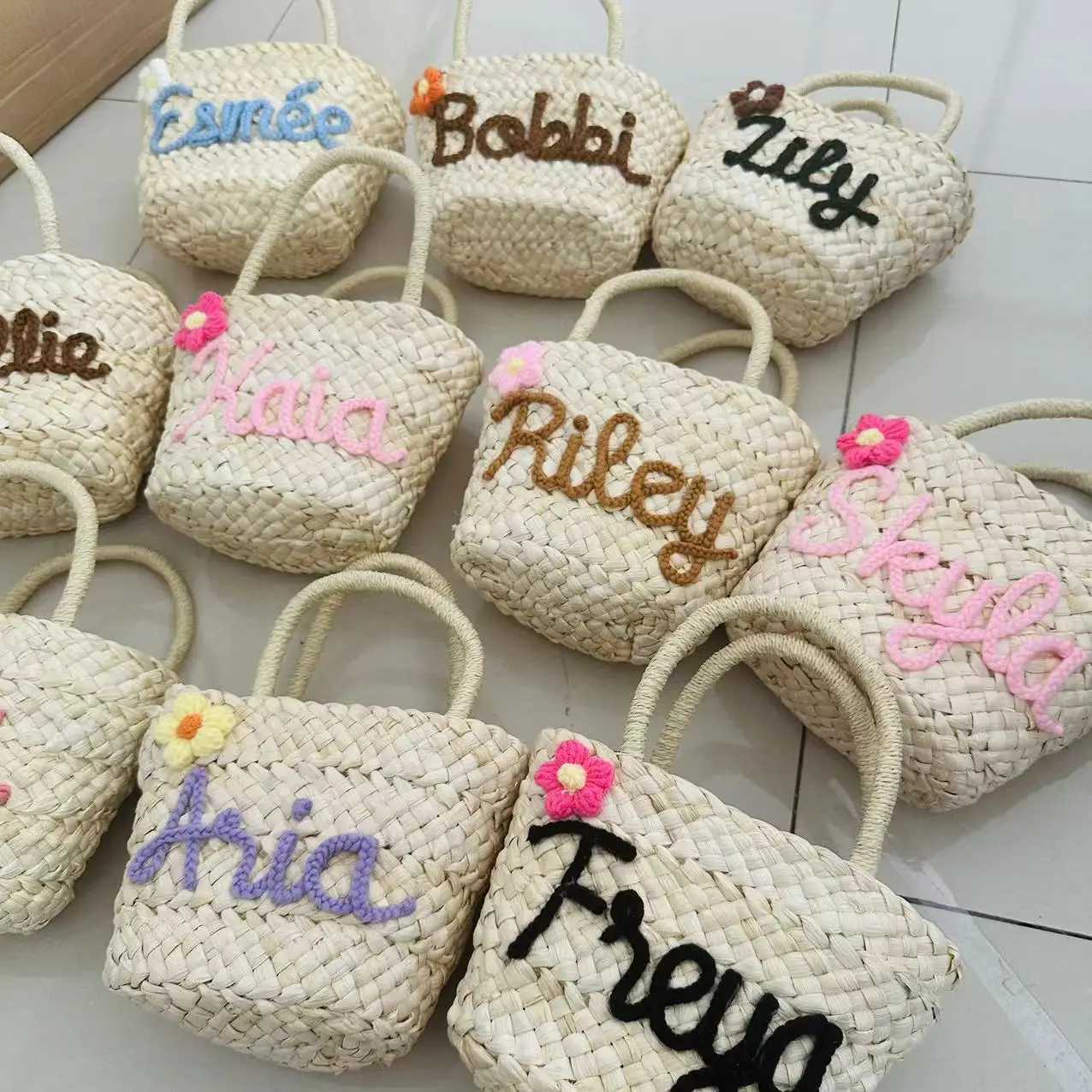 Custom Name Straw Beach Tote Bags For Women Luxury Designer Handbags Personalized Purses Handmade Weave bag for Flower GirlT251020