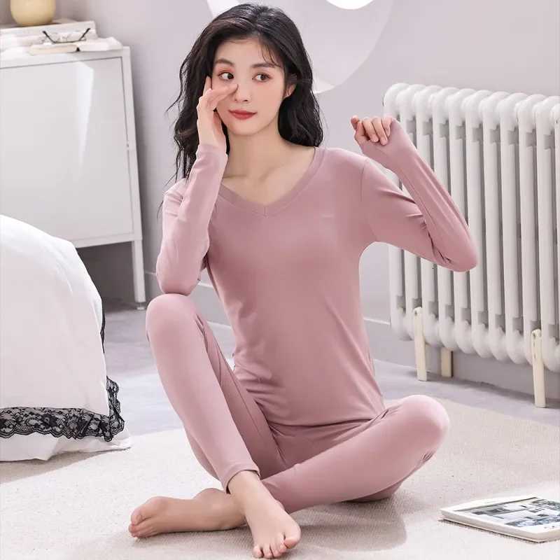 Modal Cotton Women Top Long Johns TwoPiece Set Female Thin Thermal Underwear Cotton Bottoming Clothing Slim Fit Long SleeveT251020