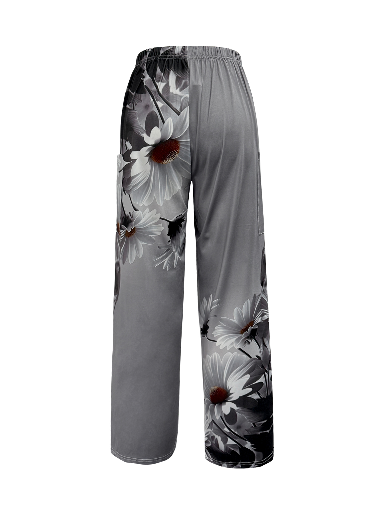Women's Autumn & Winter New Fashion Floral Printed Casual Pants with Pockets, Milk Silk Elegant Wide-Leg Trousers -CF43761