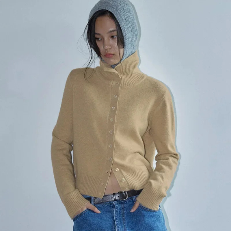Korean Dongdaemun Style Versatile High Collar Slim Fit Long Sleeve Knitted Open Cardigan Top for Women Single Button 251015 - view 4