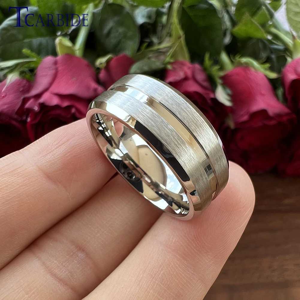 8mm Stainless Steel Wedding Ring Men Women Daily Life Gift Jewelry Grooved Beveled Brushed Comfort Fit J251020