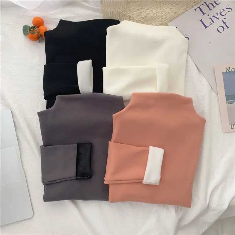 Winter Thermal Underwear Women Fleece Thickening Bottoming Shirt Half Turtleneck LongSleeved Basic Fleece Thermal PulloversT251020