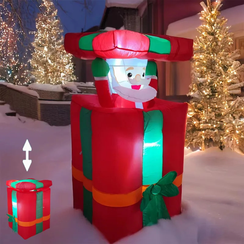 Up and Down pumping Inflatable Outdoor Santa Claus with Cover Gift Box 15M Blow Up Christmas Decoration 2025 Party Yard Decor 251015