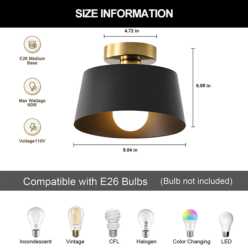 Ceiling Light Fixture, Hallway Ceiling with Gold Plate and White Shade, Modern Simple Style Porch Light Fixtures Semi Flush Mount