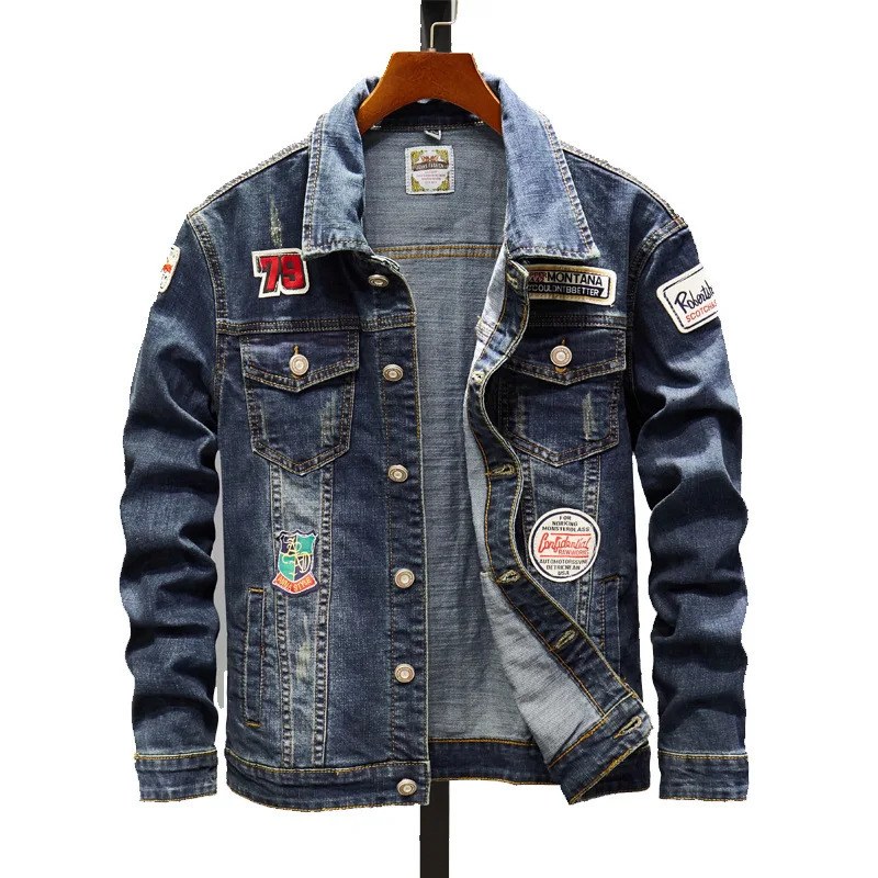 Male Jean Coats Slim Fit with Print Mens Denim Jacket Punk Lxury Clothing Large Size Worn in Cowboy Fast Delvery G 251010