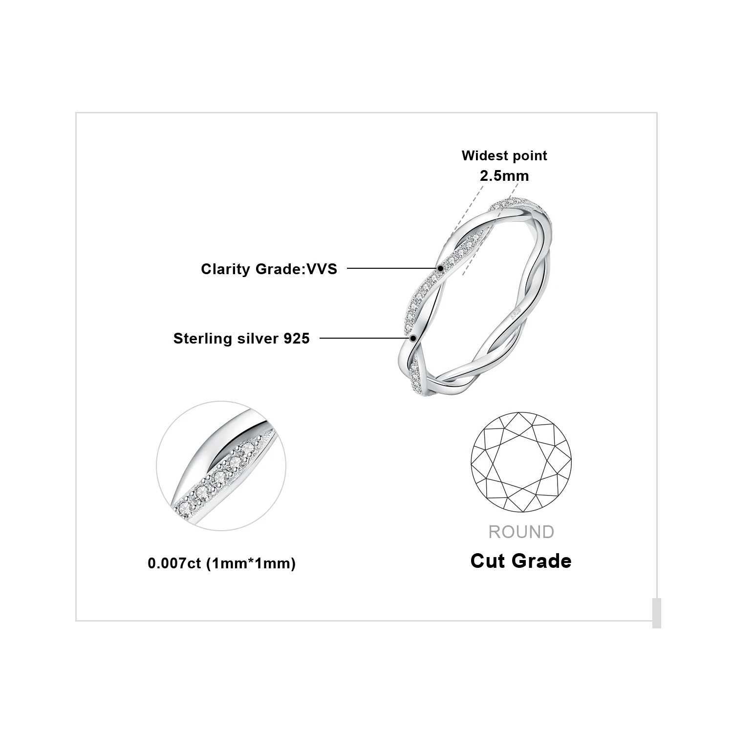 JewelryPalace 5A CZ Infinity Classic 925 Sterling Silver Wedding Engagement Band Ring for Woman Anniversary Gift Fine Jewelry J251020