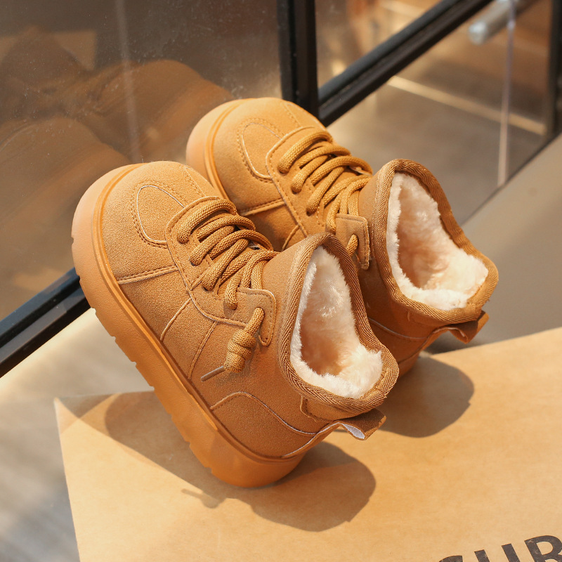 Children's cotton shoes Fashionable big toe thick sole high top snow boots for women in winter frosted leather lace up short boots trendy hot