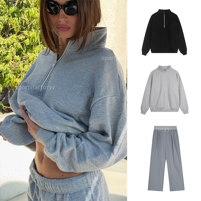 Yoga Clothes Sets Hoodies Stand Up Collar 1/4 Pullover Outfits Men Women Sweatshirts Loose Long Sleeve sets aloliness