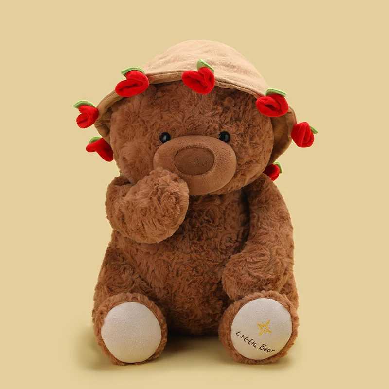 Kawaii Roses Bear Plush Toy Soft Bear Wear Rose Hat Stuffed Doll Romantic Gift for Lover Home Decor Valentines Day Gifts J251020