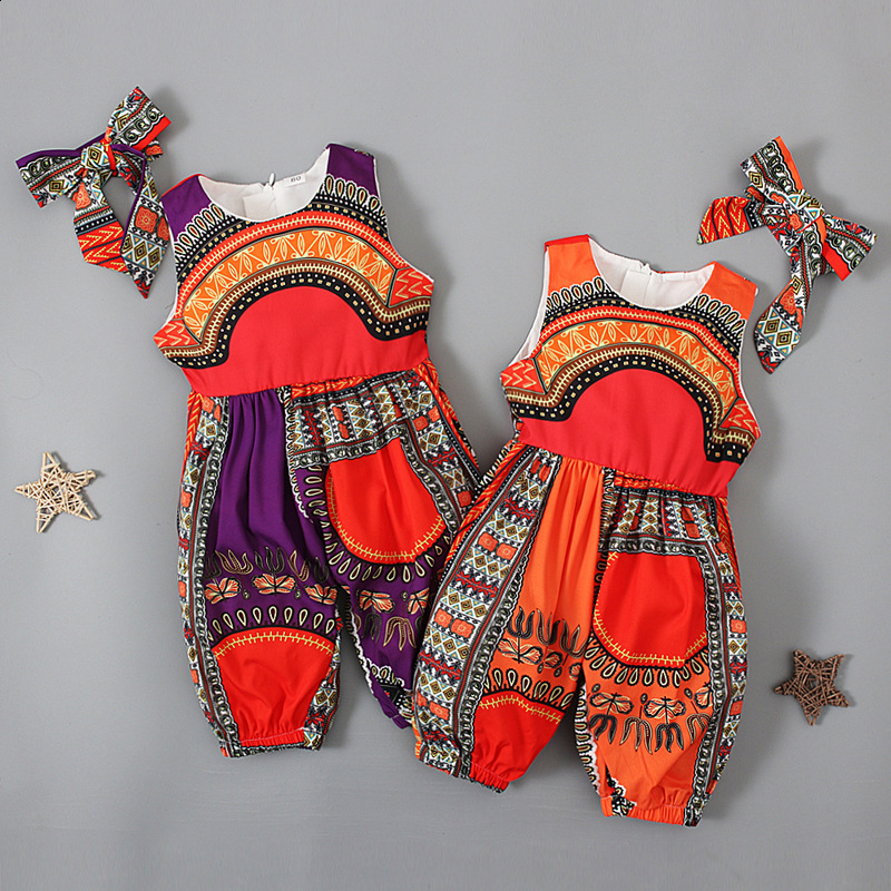 Clothing Sets Summer African Dresses Kids Fashion Print Romper Baby Girls Dashiki Bazin Bohemian Jumpsuit Children Riche Ankara Clothes 230317