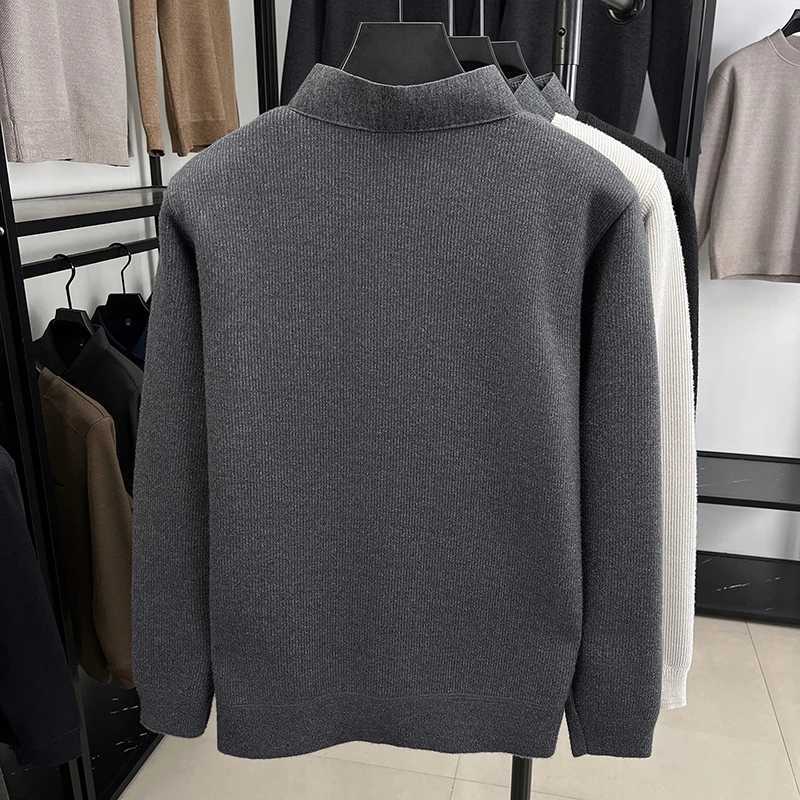 Luxury Quality Mens Knitwear O-Neck Velvet Printe Shirt Collar Pullover Autumn Winter Versatile Fashion Fake Two Piece MenswearT251103