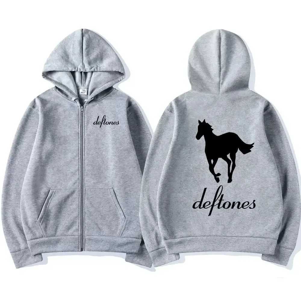 Deftones White Zip Up Hoodie Hip Hop Rock Band Zipper Sweatshirt Harajuku Oversized Long Sleeve Hoodies Coats Zipper Streetwear W251020