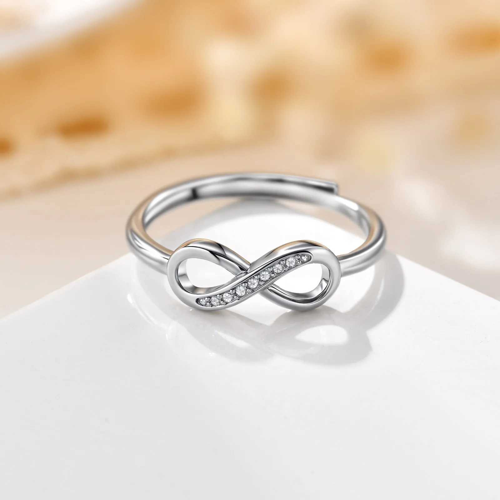 Fine Cubic Zircon Classic Infinity Love Adjustable Ring Silver Color Geometric Metal Ring for Women Engagement Wedding Jewelry J251020