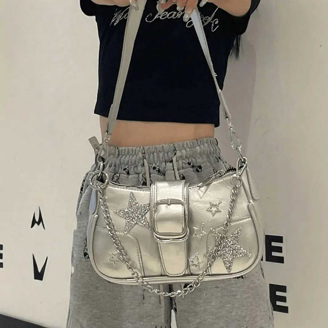 Womens Y2k Star Embroidery Shoulder Bag Mini Chain Hobos Sweet Cool Girls Vintage Handbag Coquette Underarm Bag Motorcycle BagT251020