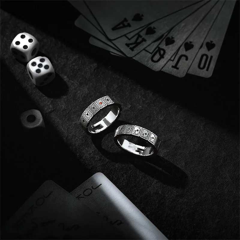 Buyee 925 Sterling Silver Female Male Ring Finger Elegant Crystal Poker Open Ring for Women Men Fashion Fine Jewelry Circle J251020