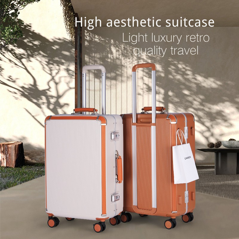 Large Capacity PC Travel Luggage with Silent Wheels, Minimalist Luxury Suitcase (20/24/28 Inch, Brown/Beige) Featuring Mother - Child Combination & Si