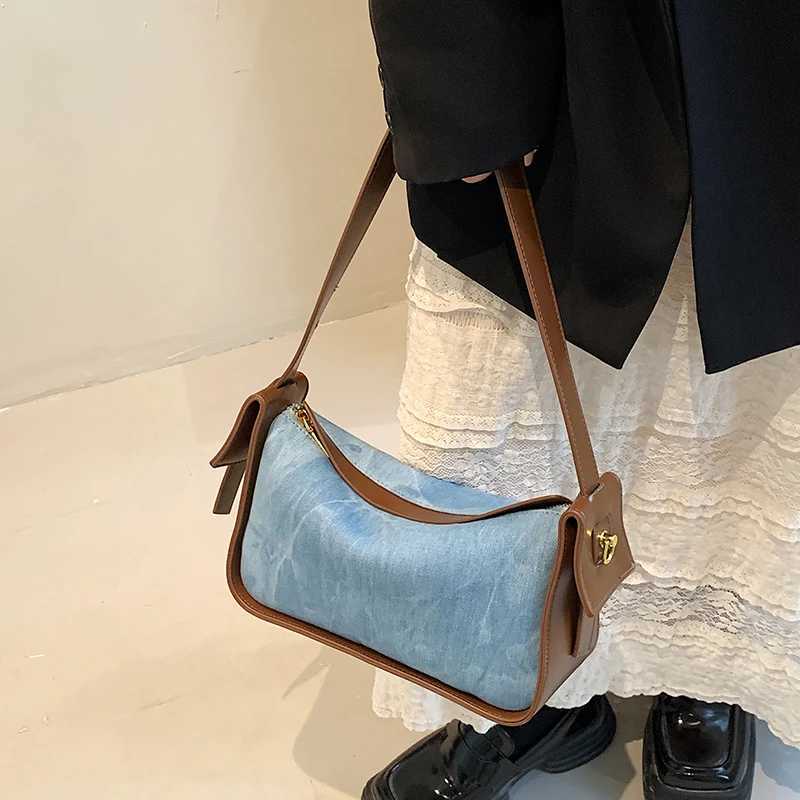 2022 Fashion Women Pu Leather Handbag Large Capacity Denim Shoulder Bags For Women Casual Zipper Clutch Phone Sac Crossbody BagsT251020