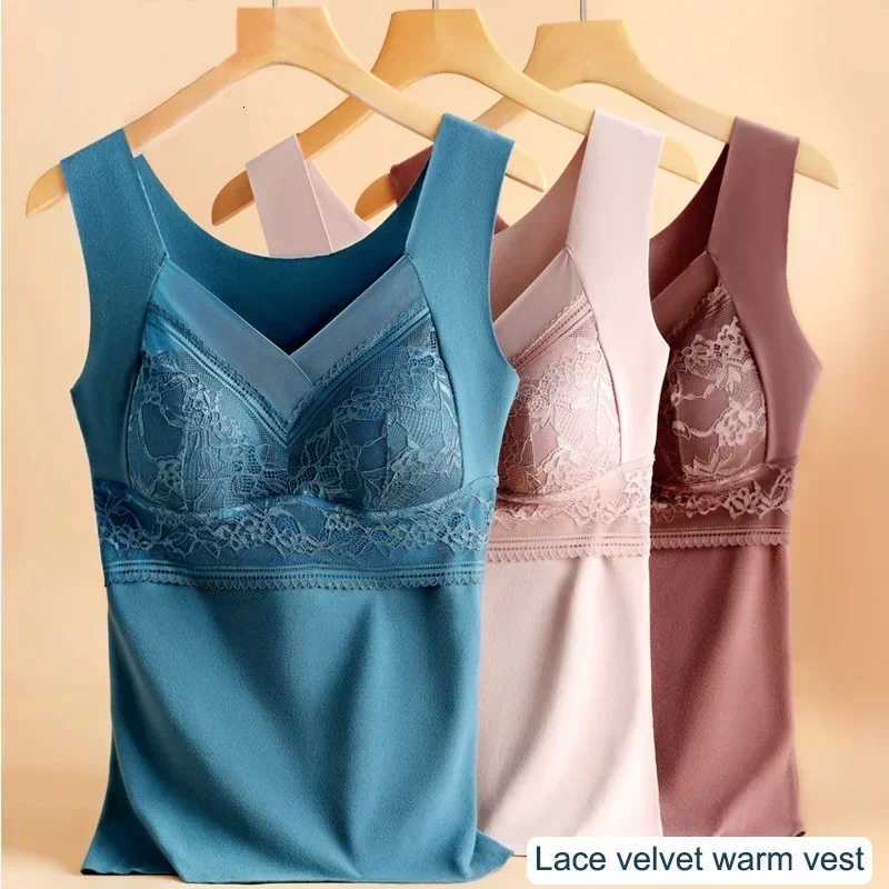 New Women Vest with Chest Pads Lace Camisole Vneck Bra with Chest Pad Slim Traceless Vest Womens Warm for Wear for LadiesT251020
