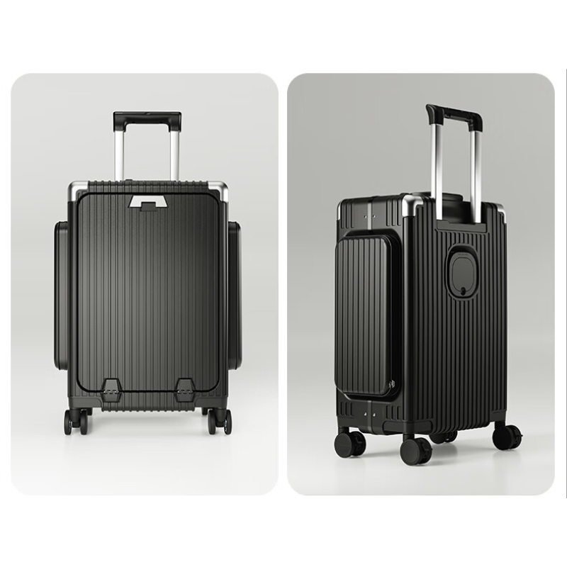 20/24 Inch Front - Opening Wide Handle Luggage, USB Charging & Silent Wheels, Multi - Compartment PC Travel Suitcase (Silver/White/Black) for Business