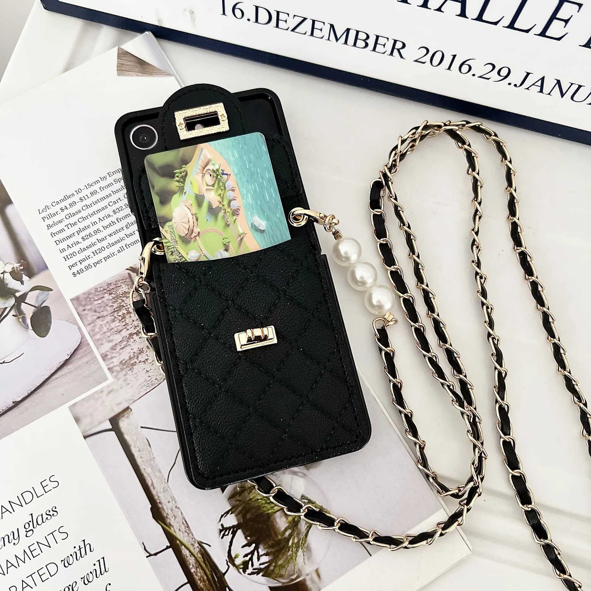 For Women Luxurious Fragrant Pearl Crossbody Card Holder Wallet Phone Case for Galaxy Z Flip 7 6 5 4 3 Shockproof Cover J251114