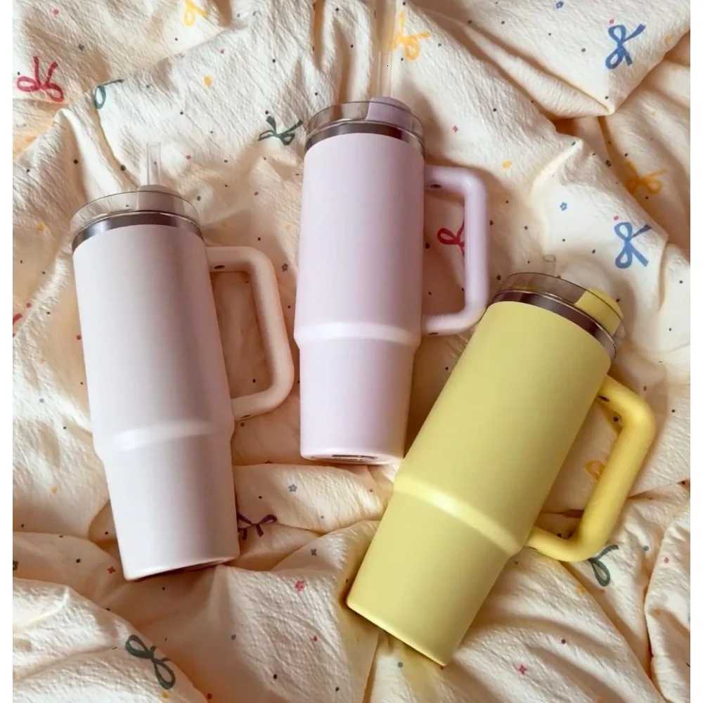 40oz d Coffee Cup Thermal Vacuum Insated with Handle and Straw Lid Stainless Steel Portable g for Sports Tour Y251020