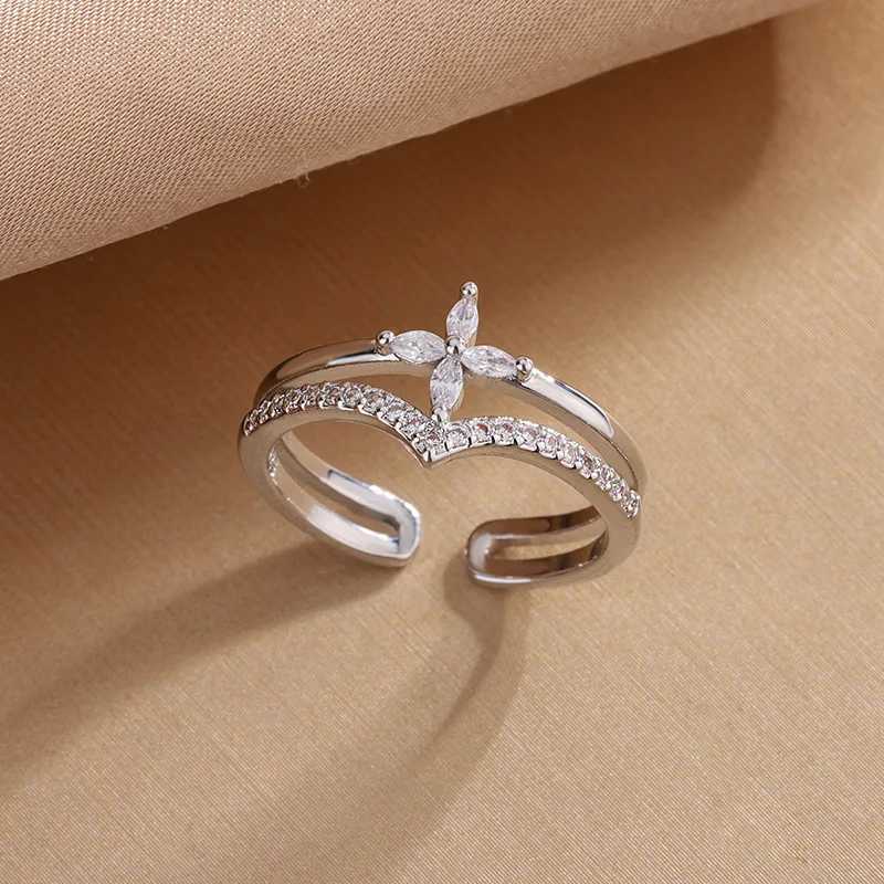 925 Sterling Silver Flower Zircon Wedding Rings For Women Couple Elegant Luxury Jewelry Wedding Argent 925 J251020
