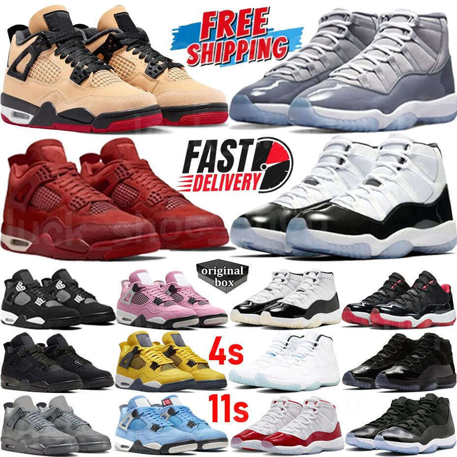 4s 11s Witn Box Designer Shoes Men Women Basketball Shoes 4 Pizza Orange-Red Black Cats Military Grey 11 Cherry White Bred Navy Gum Outdoor shoes trainers Sneaker