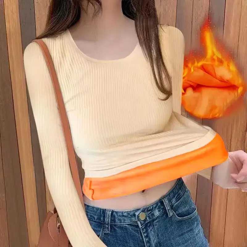 Thermal Underwear Women Tops ONeck LongSleeved TShirt Super Soft Velvet Heating Fiber Thermal Thick Pullover ShirtsT251020
