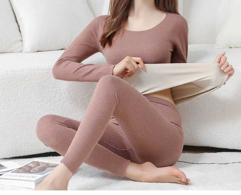 Traceless heat insulation underwear Womens plush thickened suit Autumn clothes and trousers for women medium thick setsT251020