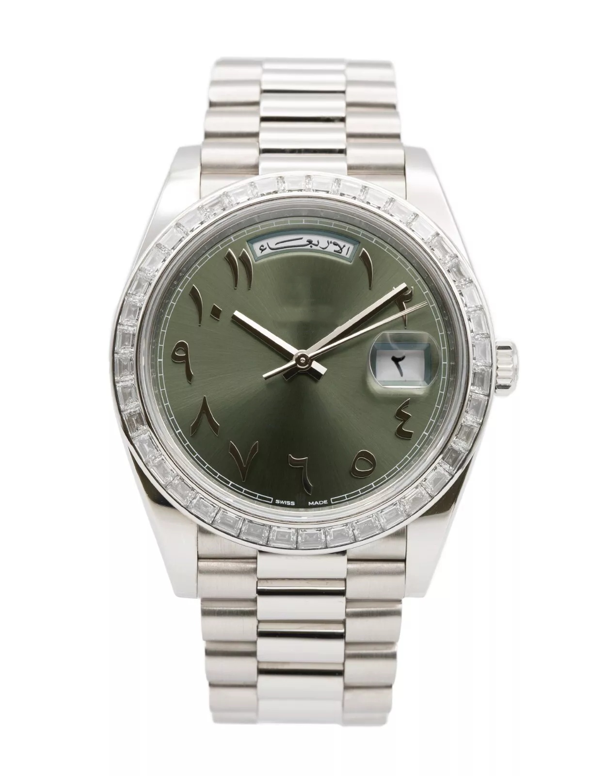 Luxury Mens Watch Automatic Movement DayDate Day-Date 40 mm Platinum President Arabic Olive Dial Watch 228396TBR Unworn Watch Wristwatches