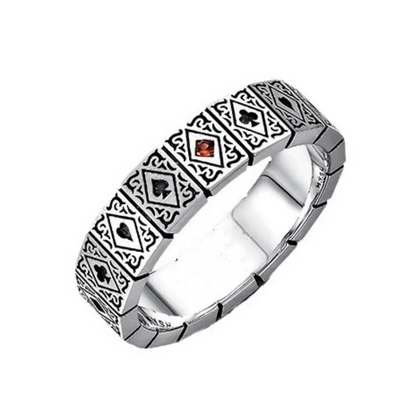 Buyee 925 Sterling Silver Female Male Ring Finger Elegant Crystal Poker Open Ring for Women Men Fashion Fine Jewelry Circle J251020