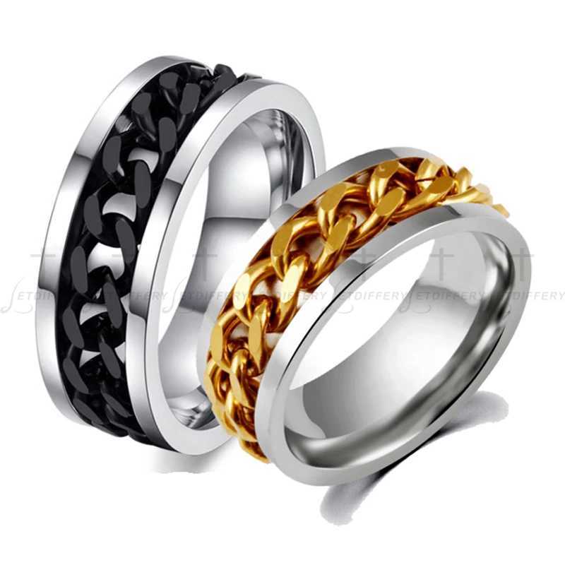 Letdiffery Fashion Spinner Black Chain Ring Stainless Steel Punk Rock Accessories Three Colors Option For Men Gift J251020