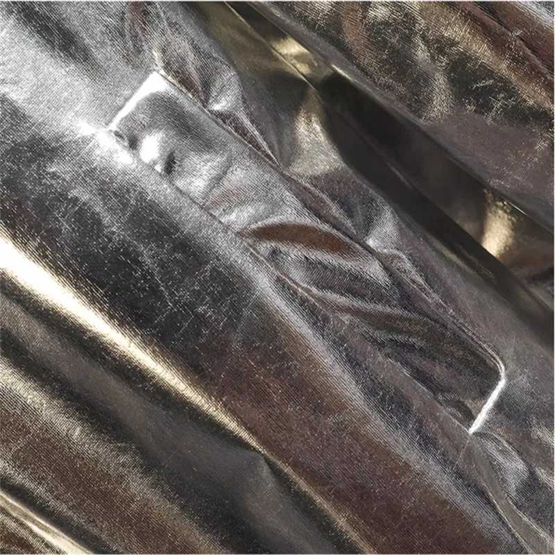 Shiny Gold Mens Stage Performance Suit Set with Loose Long Sleeve Top and Pants Silver Stylish Casual Outfit W251020