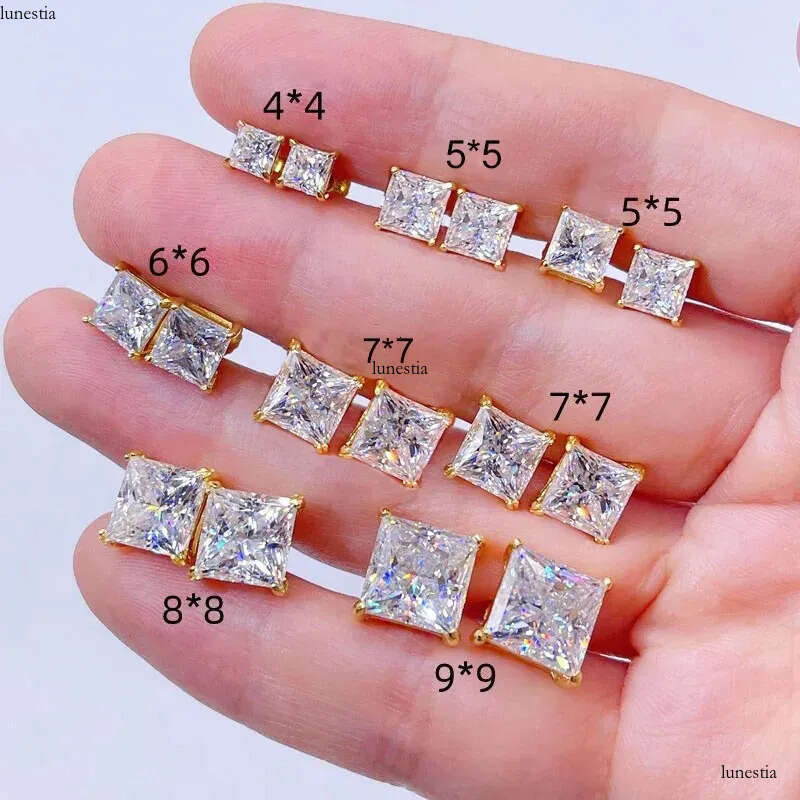 2024 Ins Top Sell Stud Earrings Simple Fashion Jewelry Sterling Sier Fill Princess Cut White 5A Cubic Zircon Party Women Wedding Earring Gift