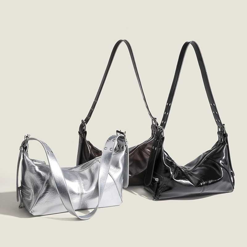 Women Top Handle PU Leather Sling Bag Solid Color Shoulder Bag Underarm Bag Fashion Portable Rivet Handbag Tote BagsT251020