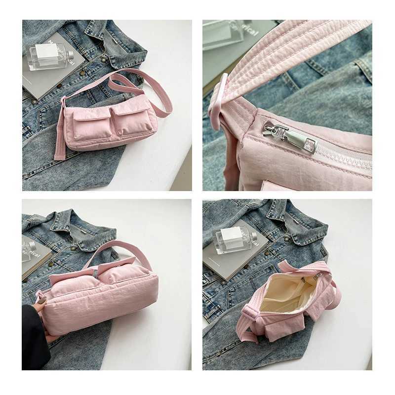 Womens Large Capacity Nylon Crossbody Bag with Zipper Closure Solid Color Casual Shoulder Messenger Hobos for Party VacationT251020