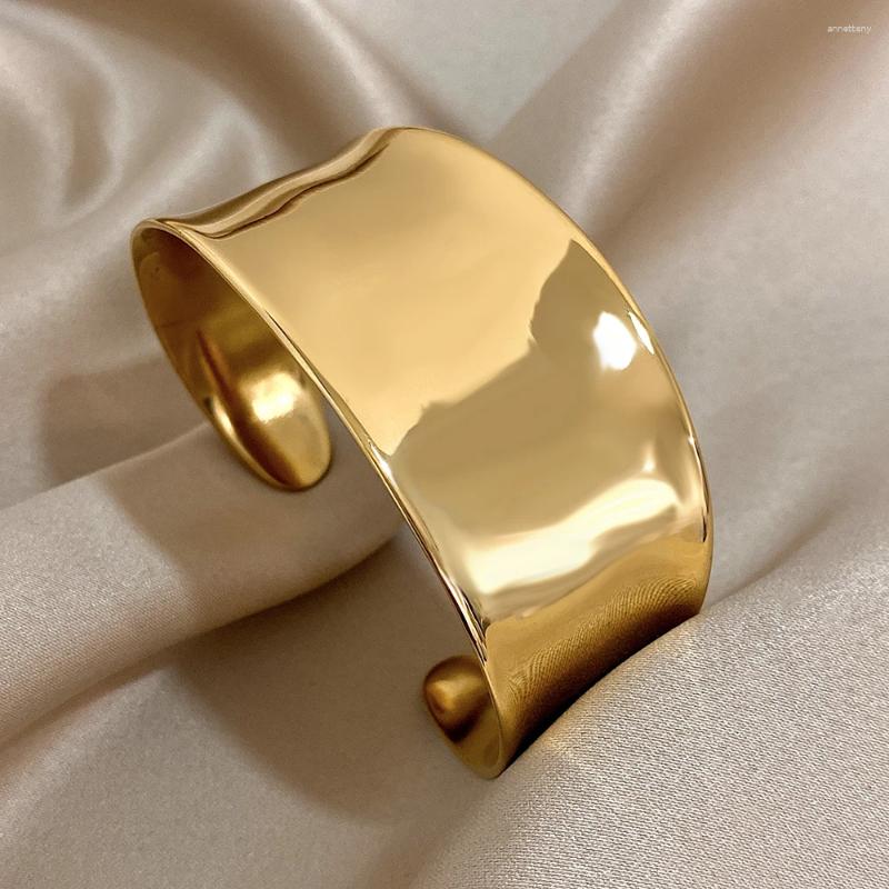 Bangle Irregular Geometric Stainless Steel Cuff Bracelets For Women Glossy Chunky Gold Color Wide Bracelet Waterproof Jewelry