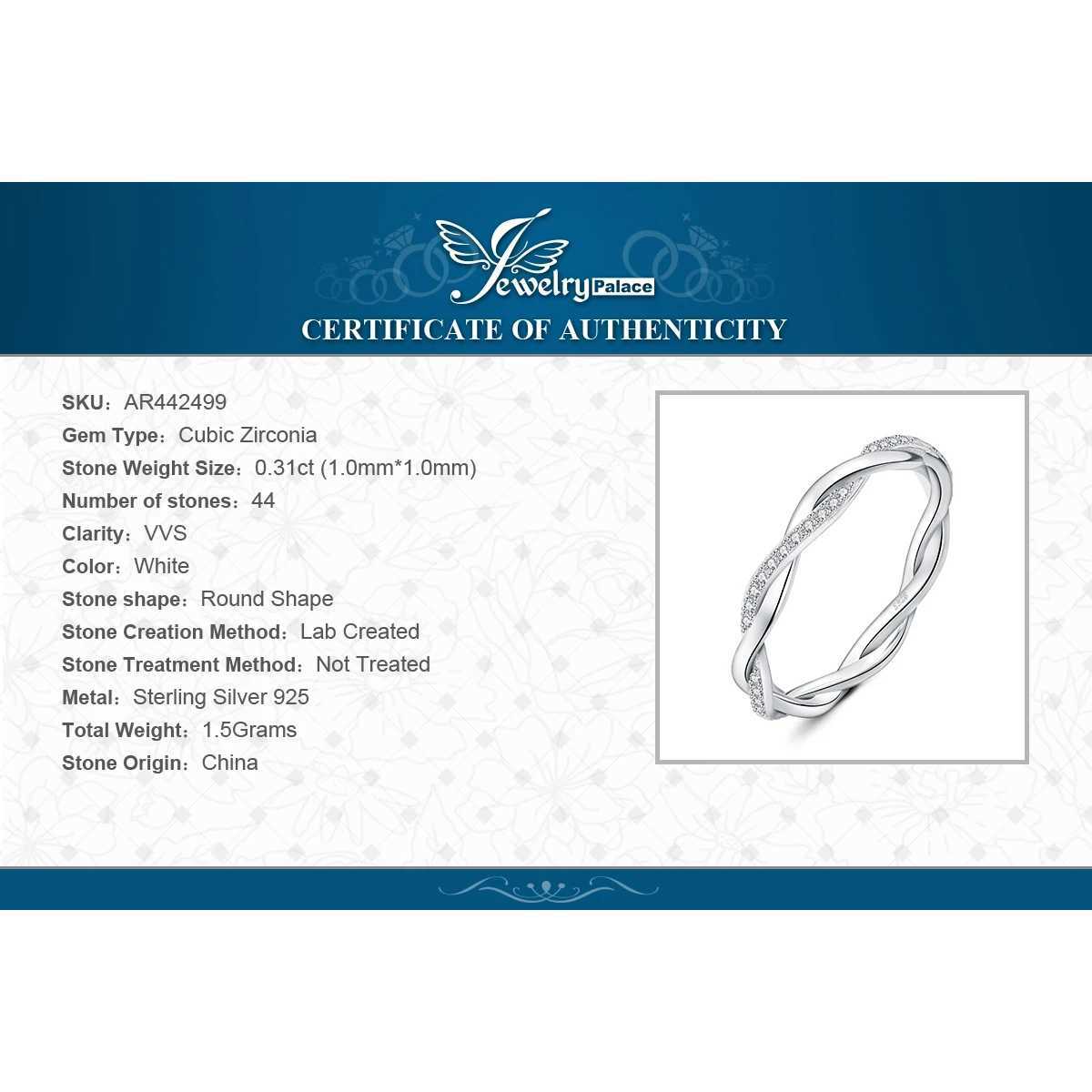 JewelryPalace 5A CZ Infinity Classic 925 Sterling Silver Wedding Engagement Band Ring for Woman Anniversary Gift Fine Jewelry J251020