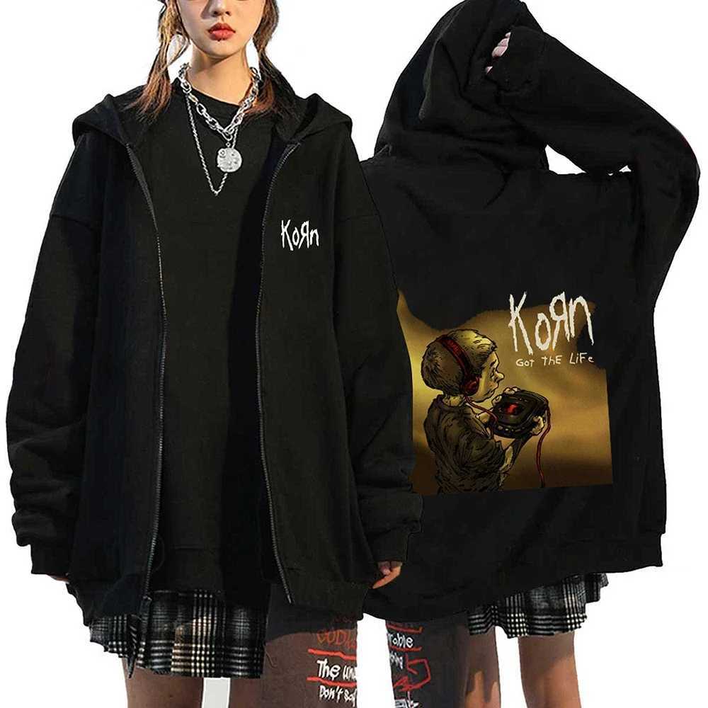 Korn Rock Hoodies WORLD TOUR Zipper Sweatshirts Korn Rock Metal Zip Up Jackets Fleece Oversized Jackets Coats Hip Hop Streetwear W251020