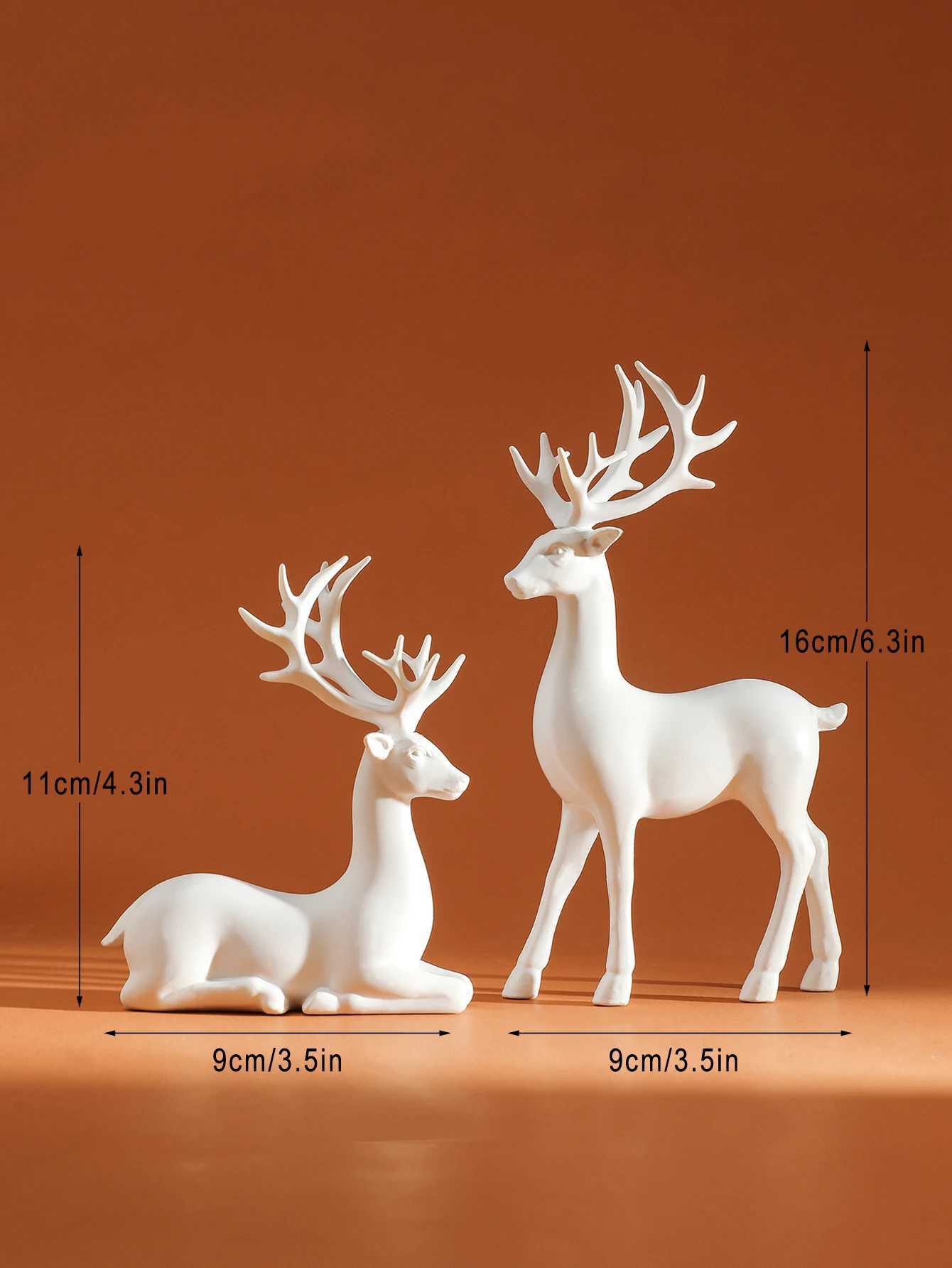 2 Pcs Reindeer Christmas Table Decoration for Home Indoor Xmas Holiday Small Statue Rustic Table Decor Christmas Reindeer Decor C251020