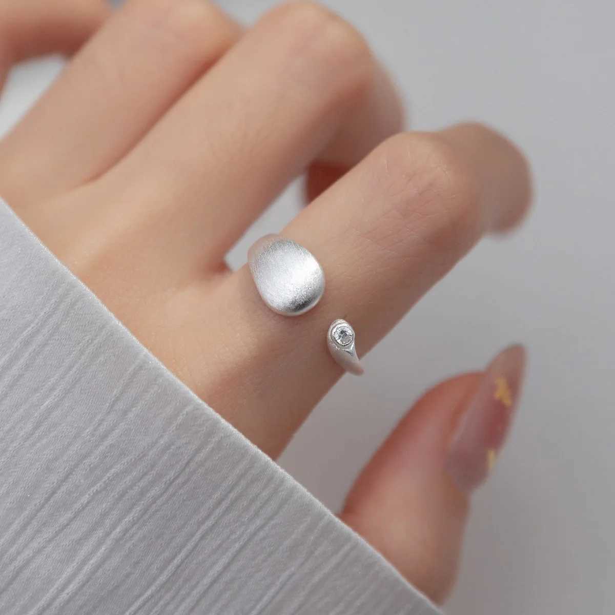 925 Sterling Silver Matte Finish Geometry Adjustable Rings For Women Wedding Fine Jewelry Accessories Argent 925 J251020