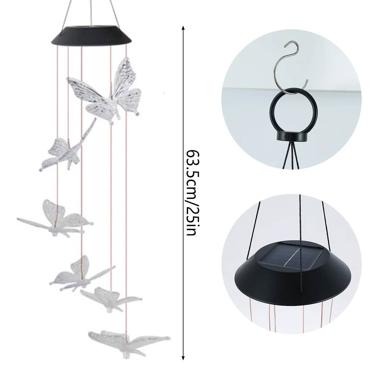 Butterfly Solar Wind Chime 120mAh Multicolor Light Waterproof Chandelier with Bell for Garden Home Yard Lawn Decoration ddmysept