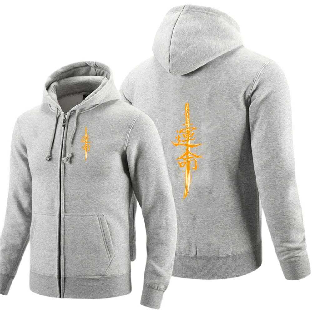 Japanese samurai sword fate pattern 2025 Men New Long Sleeves Cotton Solid Color Zipper Hoodies Sweatshirt Fashionable Coat W251020