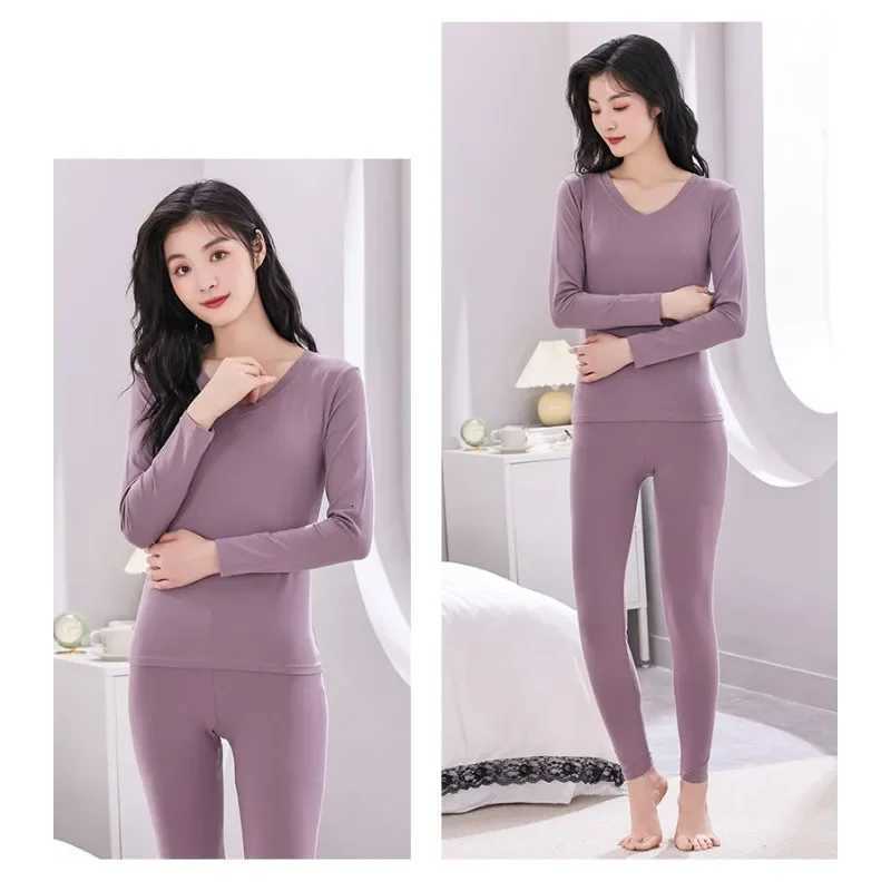 Modal Cotton Women Top Long Johns TwoPiece Set Female Thin Thermal Underwear Cotton Bottoming Clothing Slim Fit Long SleeveT251020
