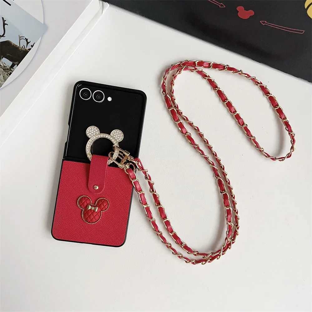 Crossbody Lanyard Phone Case For Galaxy Z Flip 7 6 5 4 3 Flip7 Flip6 Flip5 Cute Cartoon Ring Leather Protective Cover J251114