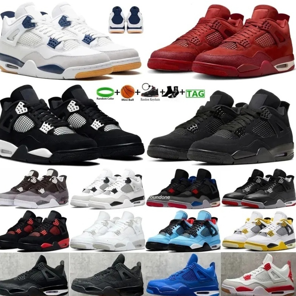 Designer shoes 4 Basketball Shoes Jordern sneakers Women Military Sail Red 4s Black Yellow Thunder White Oreo Grey Blue j4 University Seafoam Men Sneakers size 36-47